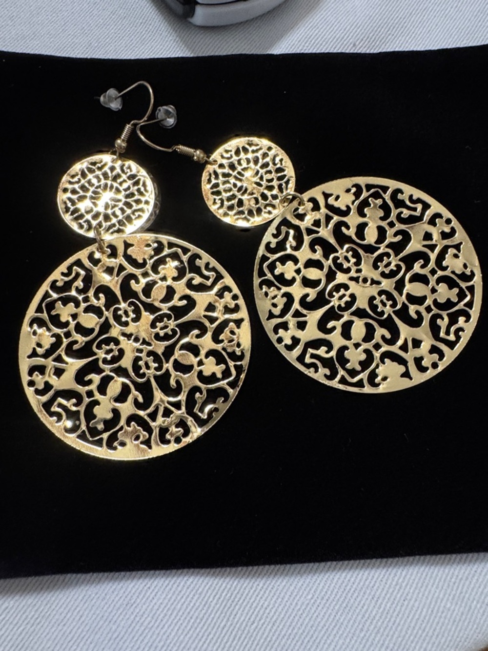 Gold Filigree Double-Drop Earrings - Elegant Women's Jewelry - Picture 5 of 5